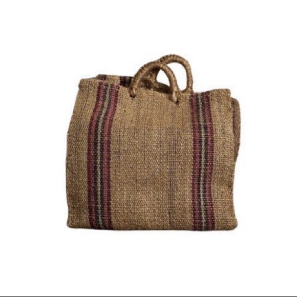 SOLD Vintage burlap tote, market, beach bag with handles - Picture 2 of 5